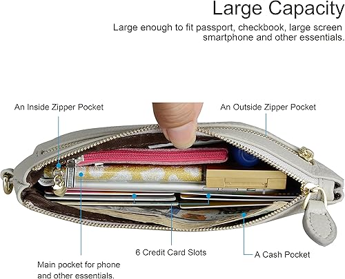 Vista 2 de Befen - billetera de mano de cuero de plena flor genuino, de agarre para mujer, cartera de mano para teléfono inteligente, billetera