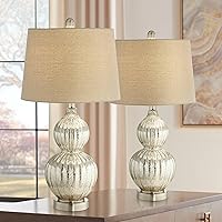 Vista 2 de Regency Hill Lili - Juego de 2 lámparas de mesa de 25 pulgadas de alto, vidrio de mercurio acanalado de metal plateado cepillado, pantalla de tambor