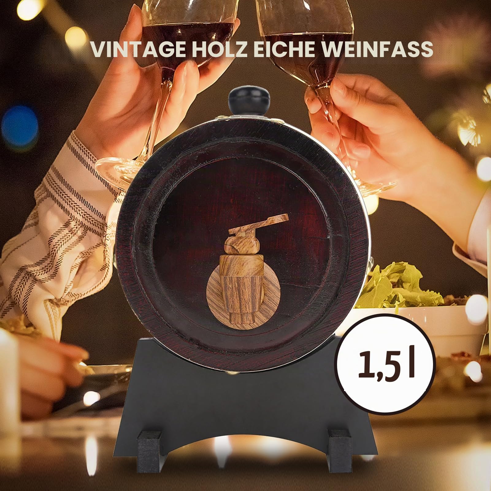 Bierfässer aus Holz 1,5L/3L/5L/10L, mit Fass, Ständer und Holzverschluss, Bierfass zu Hause, perfekt für Bier, Whisky oder Wein (1,5L)