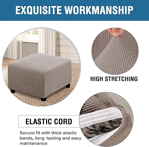 Vista 30 de H.VERSAILTEX Funda otomana elástica, funda otomana redonda, cubierta de almacenamiento otomana, funda protectora de muebles para reposapiés, ajuste