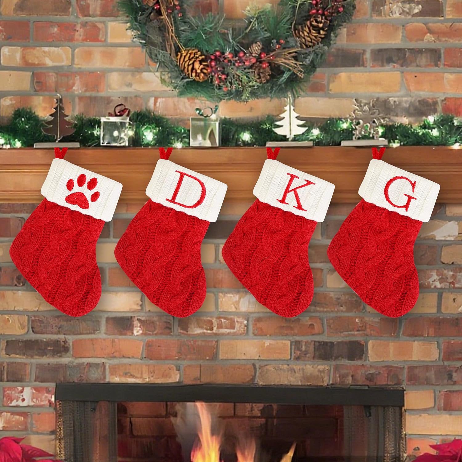 8 Inches Mini Initial Christmas Stocking,Small Monogram Embroidered Knitted Christmas Stocking with Letter,Red Small Christmas Stockings for Xmas Tree,Fireplace,Family Holiday Decoration(J)