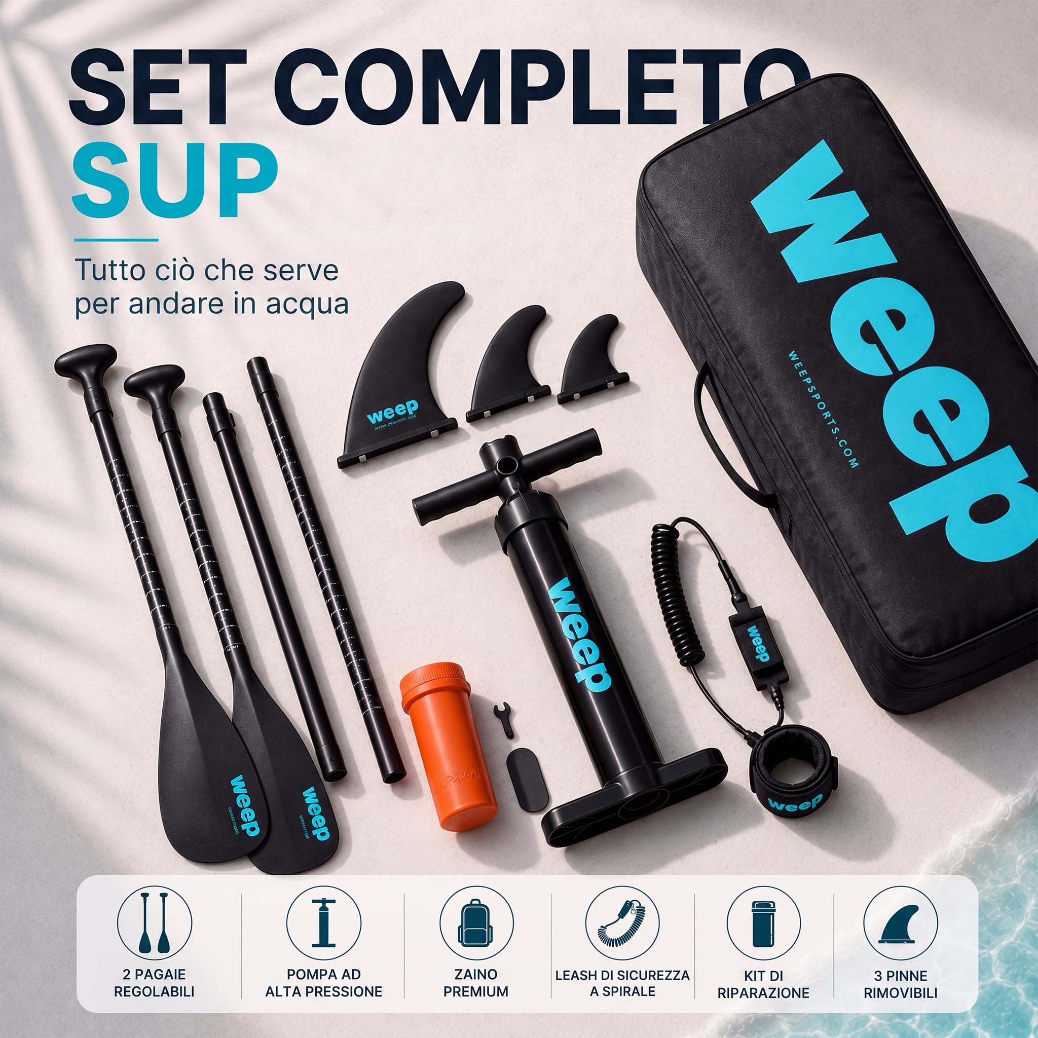 WEEP SUP Gonfiabile 10.6 & 11.6 & 12 piedi, Tavola SUP Gonfiabile con Pagaia 2in1, Pompa, Zaino, Leash e 3 Pinne, Paddle Board Gonfiabile Completo per Mare, Touring, Yoga e Tempo Libero