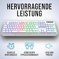 KLIM Chroma RGB Gamer Billentyűzet - Német QWERTZ, Fehér, Vízálló, Csendes Billentyűk, Tartós, Ergonomikus, USB Kábeles - PC, Mac, PS4, PS5  4