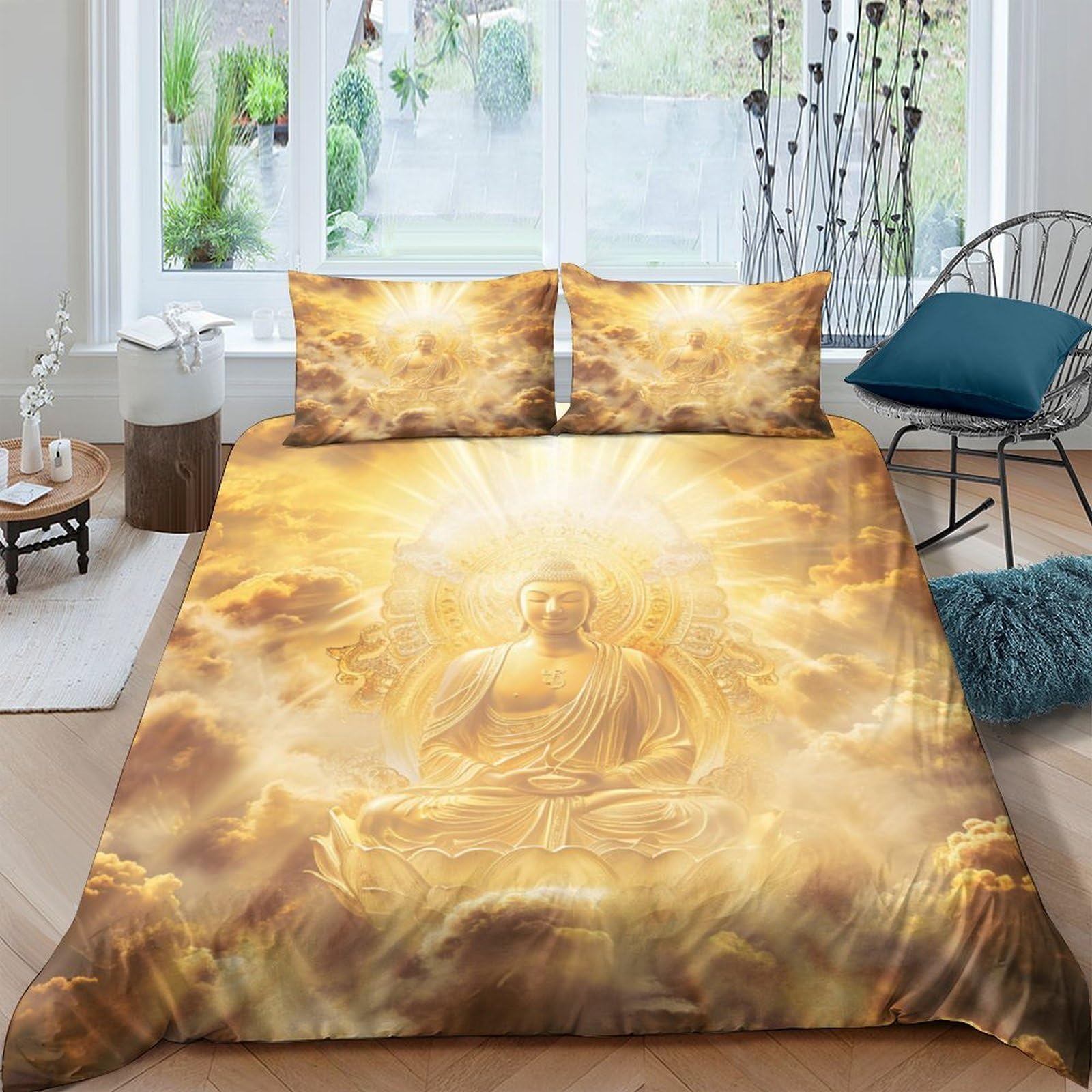 Parure de lit Bouddha 3D King 220x240 en microfibre douce avec taies