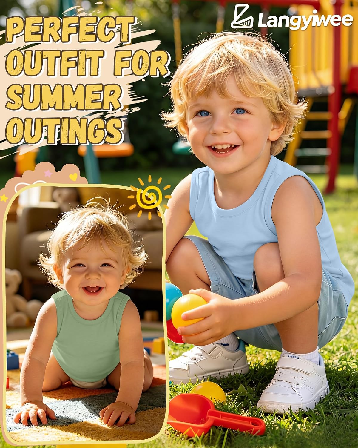 3 Pack Toddler Boys Tank Tops Round Neck Sleeveless Shirts Kids Soft Casual Undershirts Baby Boys Basic Tees