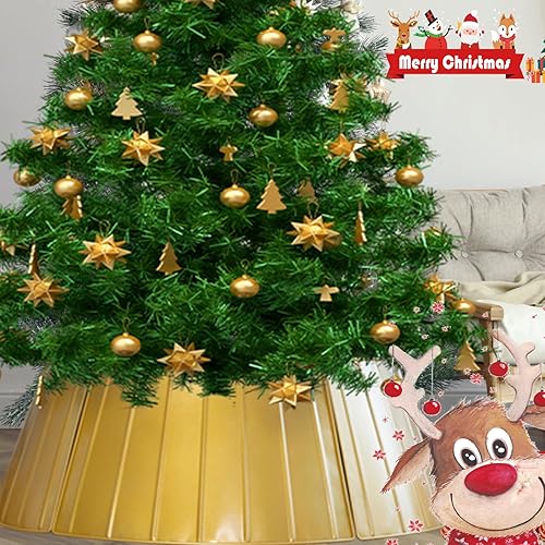 Miniatura 4 de Collar de árbol de Navidad, anillo de árbol de Navidad de 28 pulgadas, 5 paneles de metal duradero para árbol de Navidad, base de soporte,