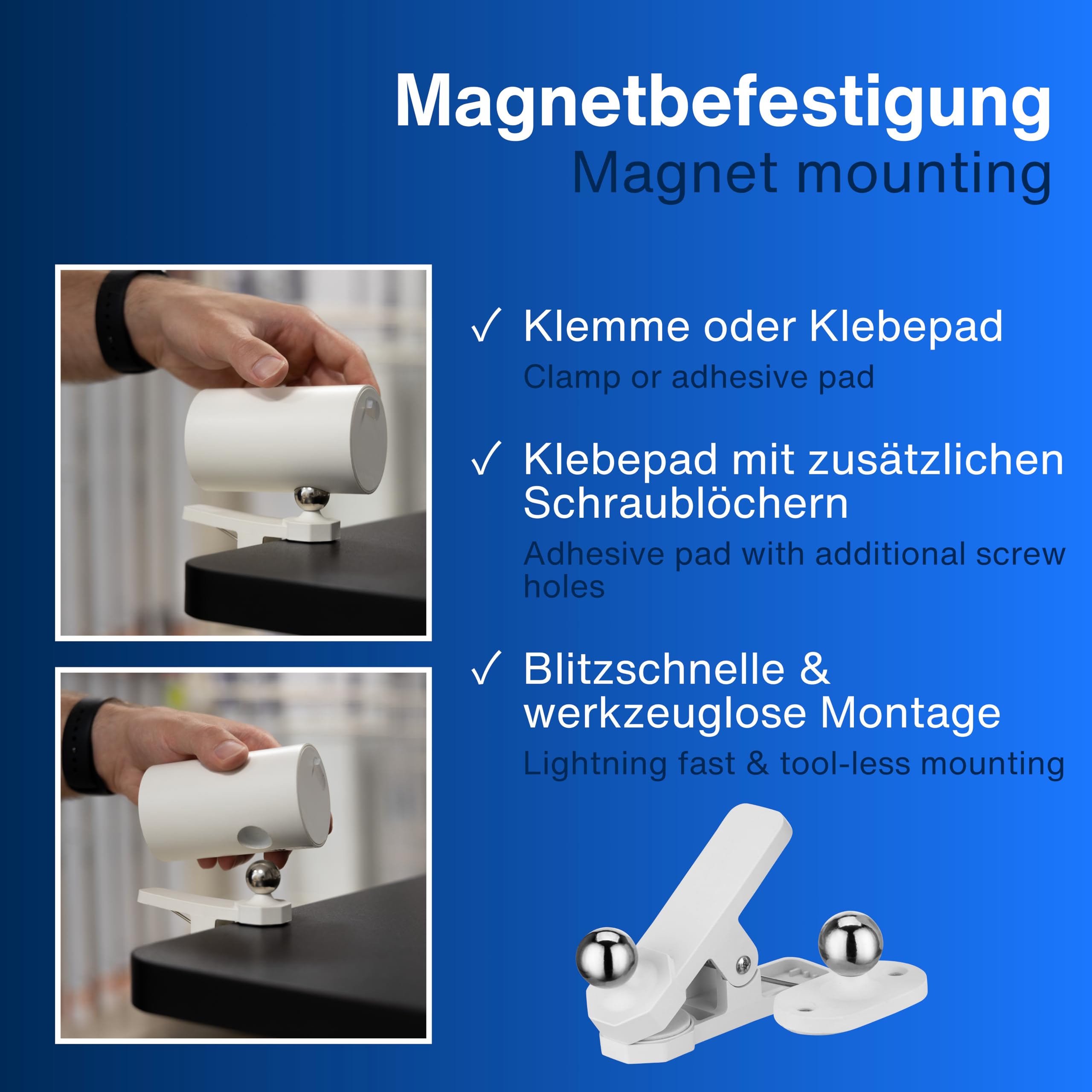 REV LED Wandleuchte innen - Wandlampe mit Akku, 120lm, dimmbar, 360° drehbar, kabellose Leselampe - ideal für Flur, Schlaf- & Wohnzimmer, weiß