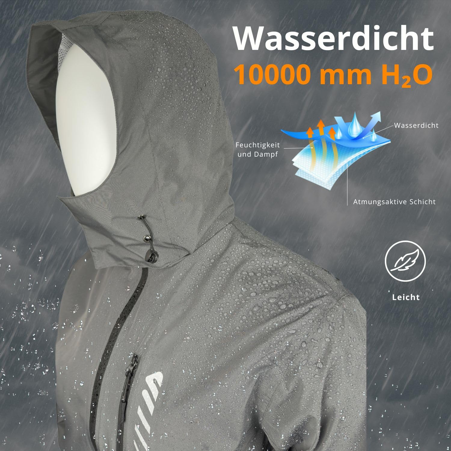 Lo.gas Herren Regenjacke wasserdicht mit Kapuze,Regenmantel für Radfahren Laufen Windbreaker Allwetter