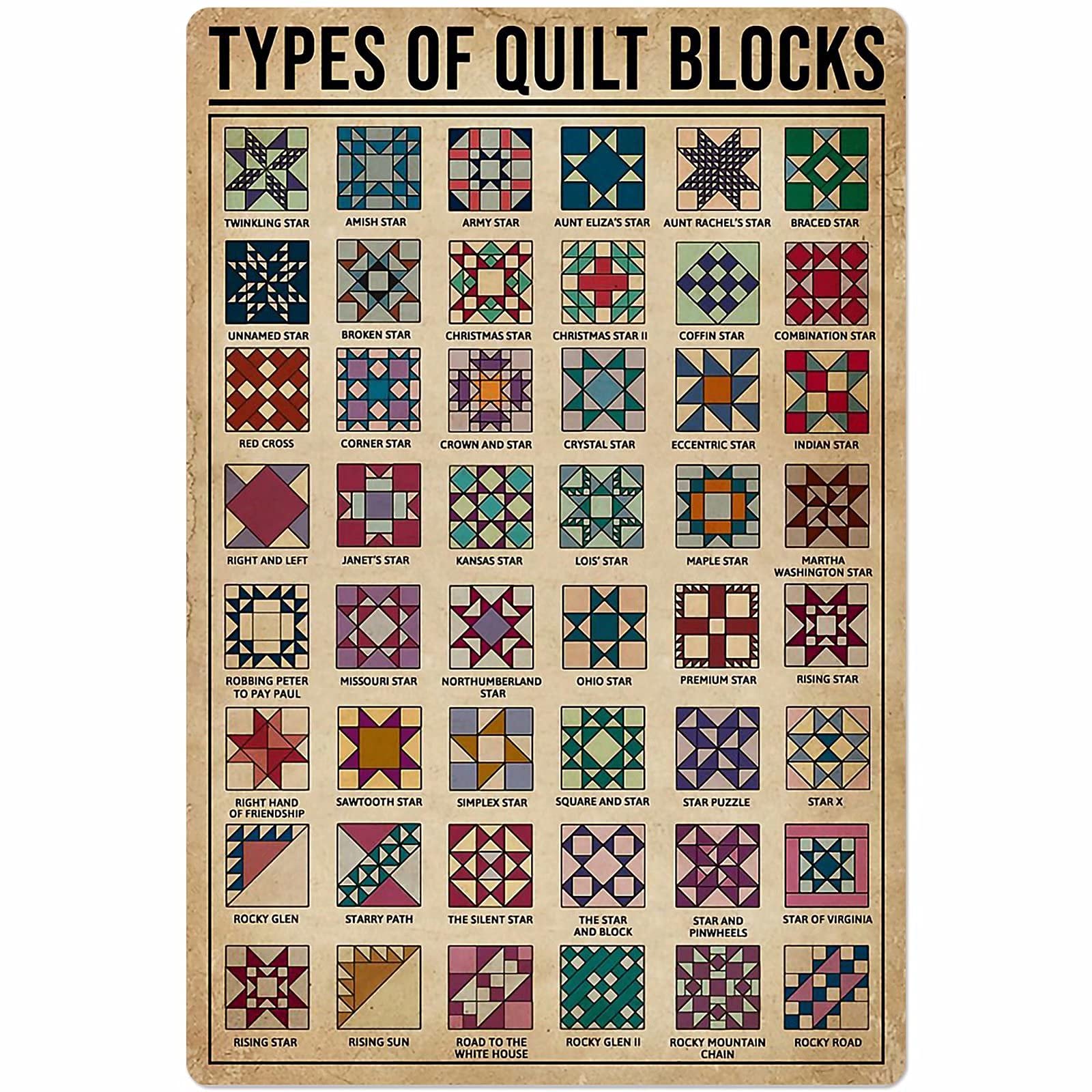Types Of Quilt Blocks Posters Metal Signs Popular Science Knowledge Wall Decor Room Decor Home Decor Printed Plaque 8x12 Inches