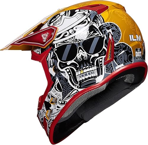 Miniatura 6 de ILM Casco de motocross para niños y jóvenes, cuatrimoto, motocross, todoterreno, motocross, casco de cara completa, cuatro ruedas, combo de guantes