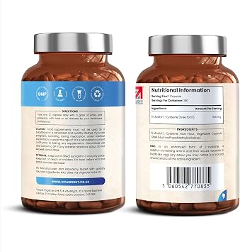 VitaBright NAC Supplement | 600mg | 180 Capsules | Acetylcysteine Nutritional Supplements | Swallow or Twist Open Capsules of Powder | Pure Clean NAC N-Acetyl-Cysteine Supplement
