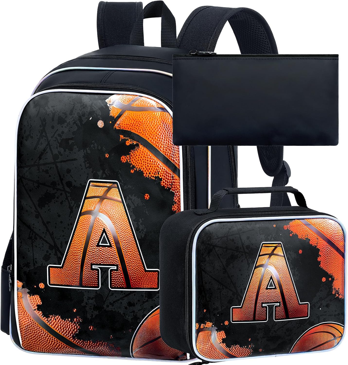 AGSDON 3PCS Basketball Backpack for Boys, 17" Kids Bookbag Water Resistant and Lightweight with Lunch Box for Teen