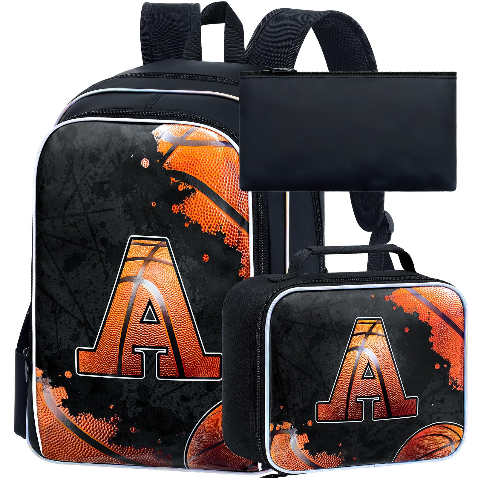 AGSDON 3PCS Basketball Backpack for Boys, 17" Kids Bookbag Water Resistant and Lightweight with Lunch Box for Teen