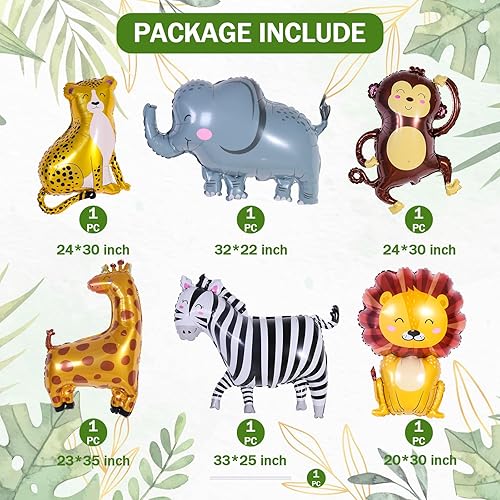 Miniatura 2 de 6 globos gigantes de animales de safari de la selva, mono, elefante, cebra, leopardo, león, jirafa, globos de aluminio para Wild One, zoológico,