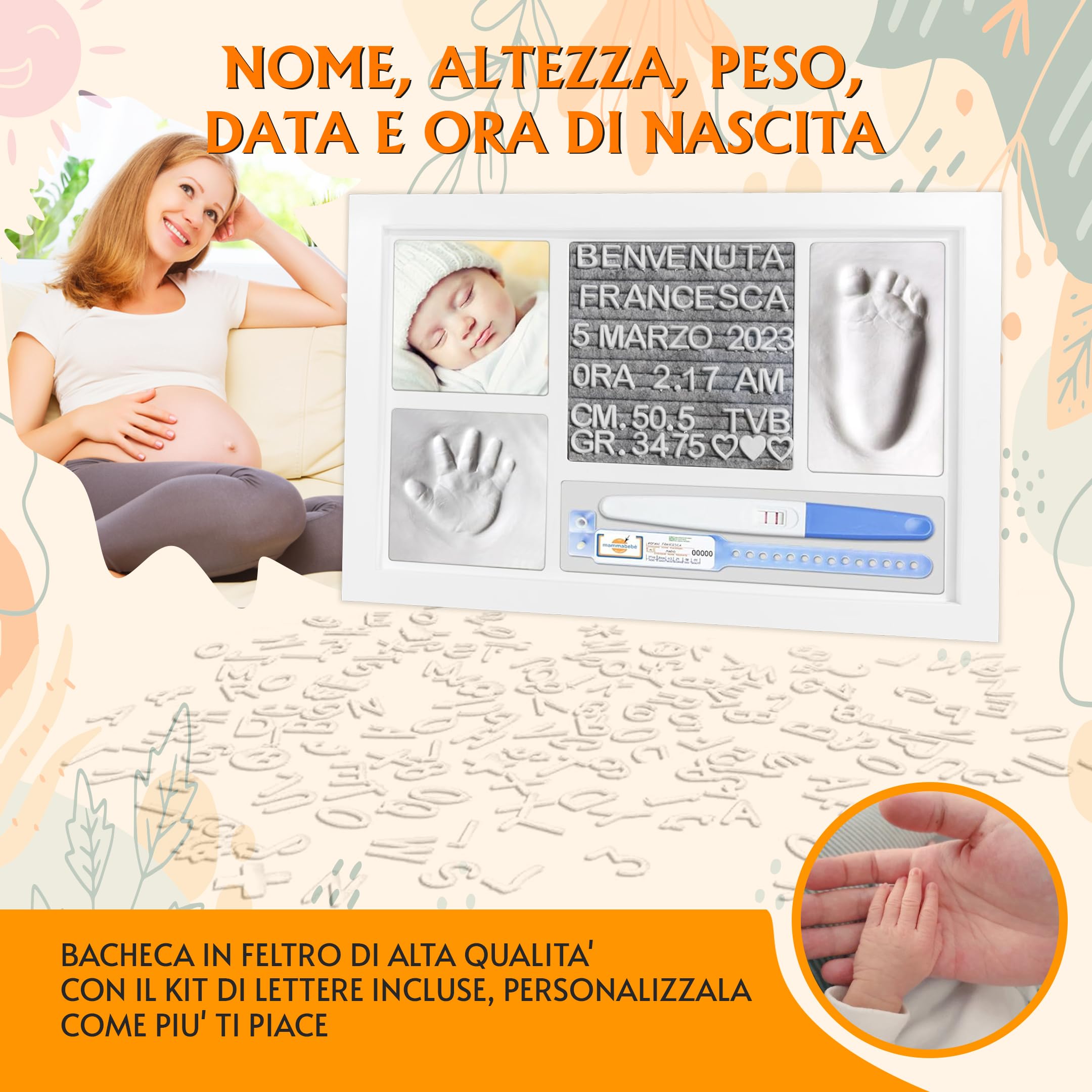Cornice Impronte Neonato Con Nome - Kit Regalo Nascita Personalizzato