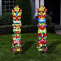 Vista 1 de Queekay 2 carteles de Tiki Yard Luau Hawaiian Tropical Party Decoración al aire libre Tiki Bar Letrero con estacas para verano (estilo iluminado)