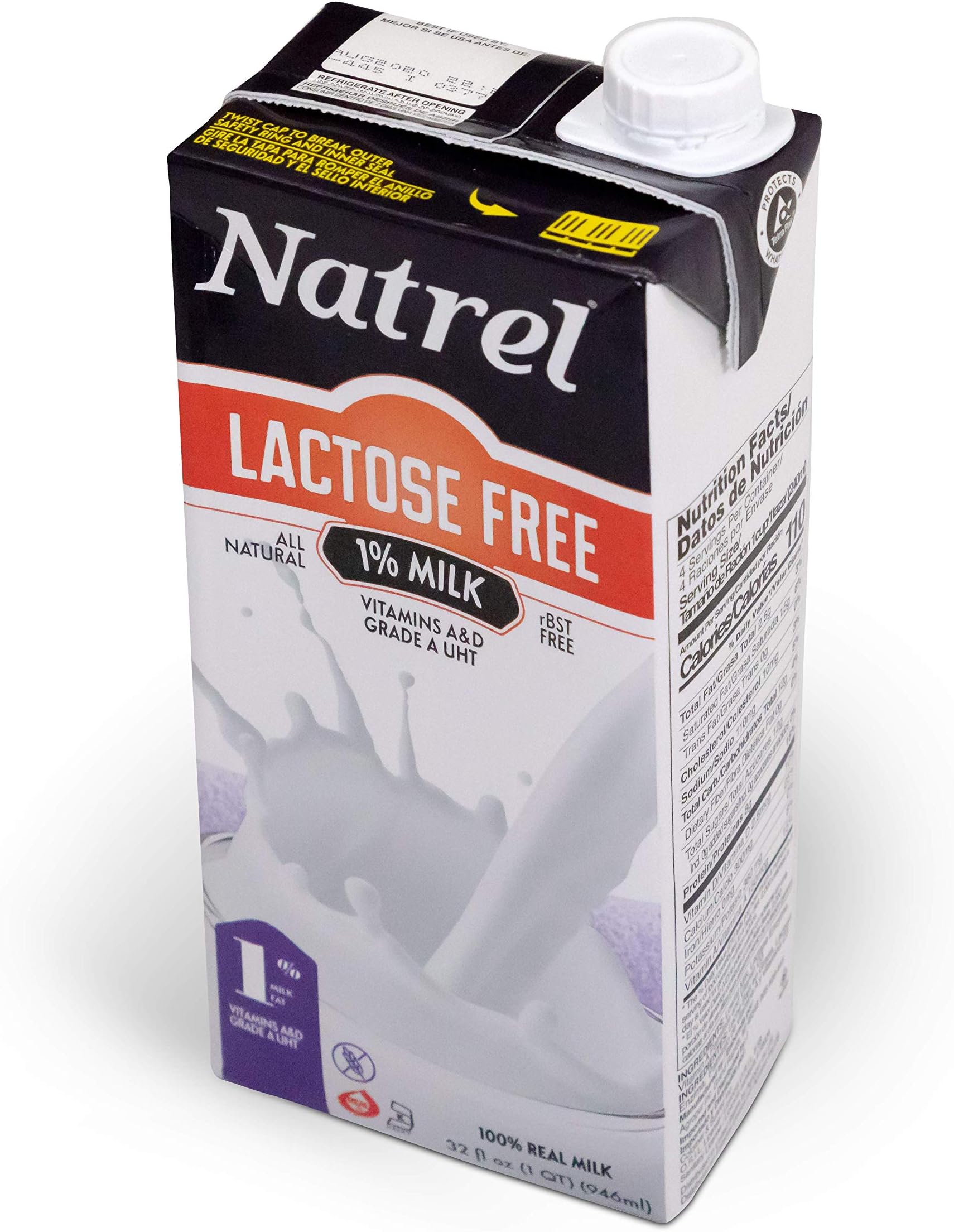 Natrel | 1% Lactose Free Milk| Shelf Stable Milk | Gluten-Free | Kosher | Non-GMO| No Refrigeration Needed | Fresh Taste that Lasts for Months | Made in the U.S.A, 32 Fl Oz (Pack of 12)