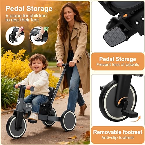 Miniatura 4 de Bobike Triciclo 5 en 1 para niños pequeños de 18 meses a 5 años, triciclo para niños con mango de empuje y respaldo, bicicleta de equilibrio para