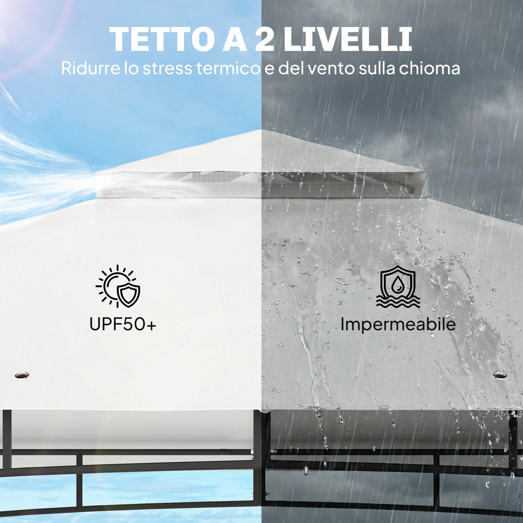 Outsunny Gazebo da Giardino 3x3.6 m Parete Zanzariera Doppio Tetto Crema
