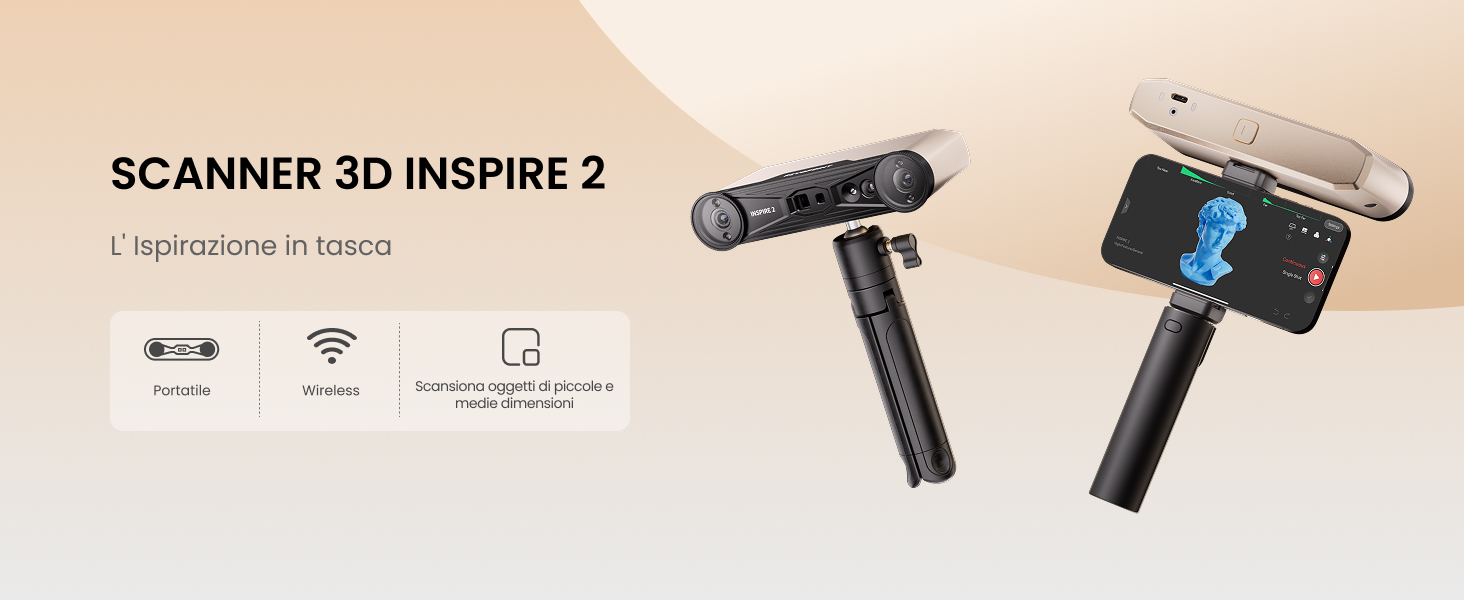 Revopoint Inspire - Scanner 3D per stampa 3D, precisione 0,2 mm, velocità di scansione 18FPS portatile modello 3D, scansione stabile con IMU, scanner 3D a infrarossi con piastra girevole