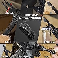 Vista 7 de FLISSA Multiherramienta de acero inoxidable 16 en 1, regalos para hombres, multiherramienta EDC con cuchillo de bolsillo, alicates, clip