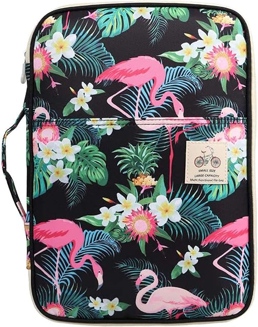 Waterproof A4 Portfolio Folder,JAKAGO Business Document Holder Travel Organizer Multifunctional Zippered Case Meeting/Interview/Trip Pouch for Ipad,Books,Papers,Notebooks,Pens,Files (Flamingo)