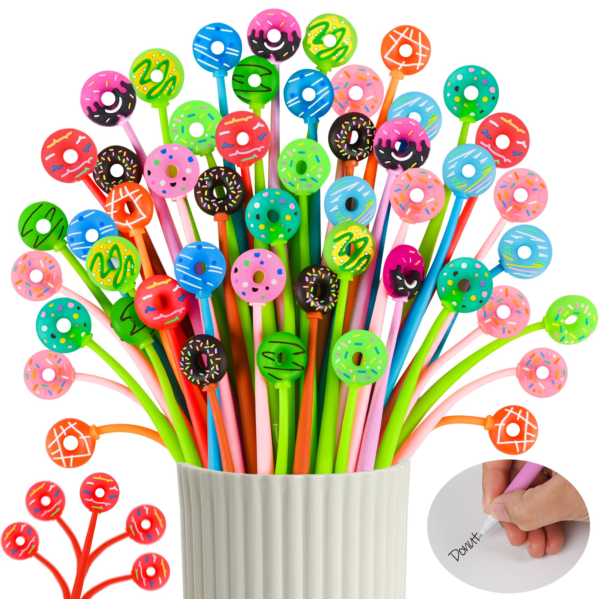 LiYiQ 50 PCS Donut Party Favor Stress Relief Bobblehead Pens Fun Cute Pen Fidget Pens Kawaii Various Donut Shapes Pen for Classroom Prizes, Office Supplies