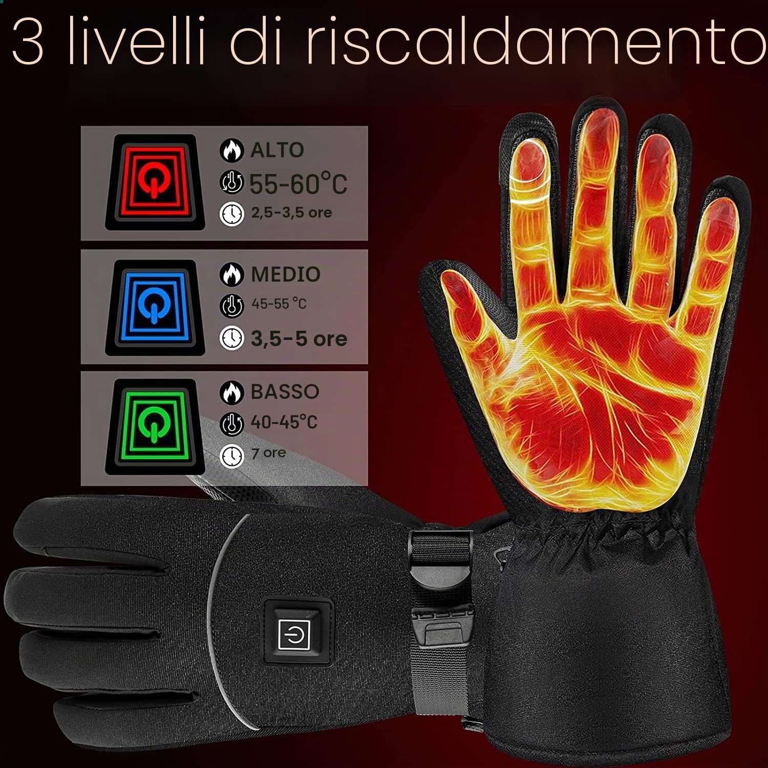 Guanti Riscaldati Invernali USB Elettrici - Touch Screen Guanti Uomo Donna Scaldamani con Riscaldamento delle Dita, 7,4V 4000 MAh Batteria Ricaricabile per la Caccia Pesca Sci Moto Ciclismo - L (L)