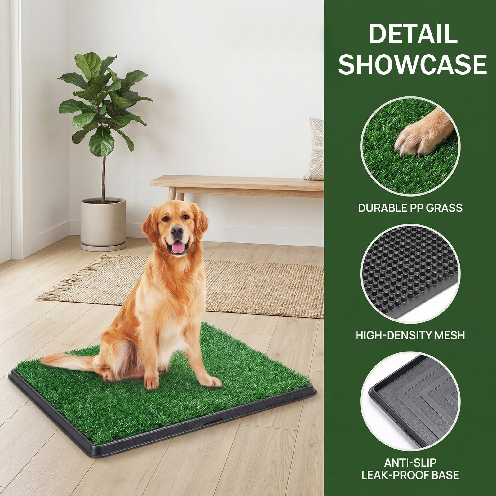 Bac à litière pour chien en gazon artificiel avec plateau - 51 x 41 cm - Réutilisable et lavable - Pour appartement, balcon, maison, intérieur