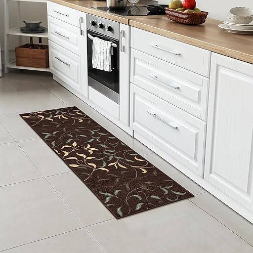 Miniatura 5 de Alfombra antideslizante de pasillo, tradicional, diseño de hojas, con parte trasera de goma, lavable a máquina, 2 x 5, para pasillo, cocina,
