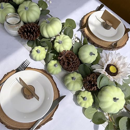 Miniatura 7 de BESTTOYHOME 12 Piezas Calabazas Artificiales Pequeñas Surtidas Verde Claro Calabazas Falsas Calabazas Decorativas de Cosecha Rústica Calabazas de