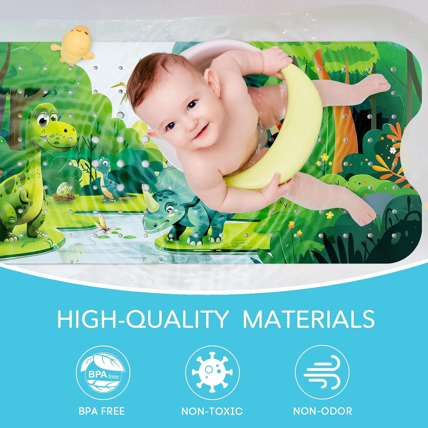 SHUCHING Baby Dinosaur Bath Mat for Tub Non Slip-40 X 16 Inch, Bathtub Mat Non Slip for Boys Kids, Toddler Long Shower Mat for Bathroom image 4