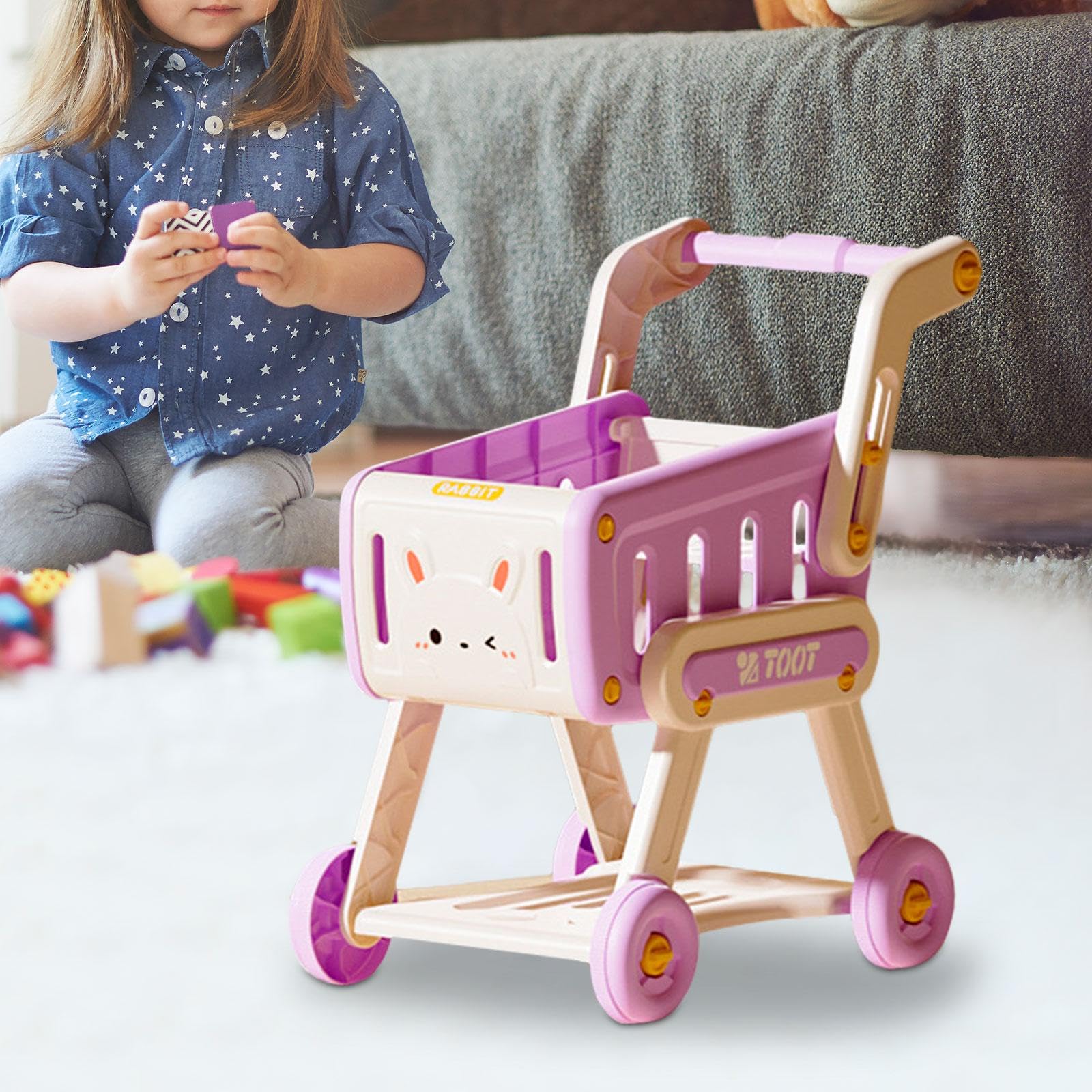 Carrito de Compras para Niños, Carrito de Supermercado de Juguete para Juegos de rol, Carrito de Supermercado para Niños Y Niñas, Violeta