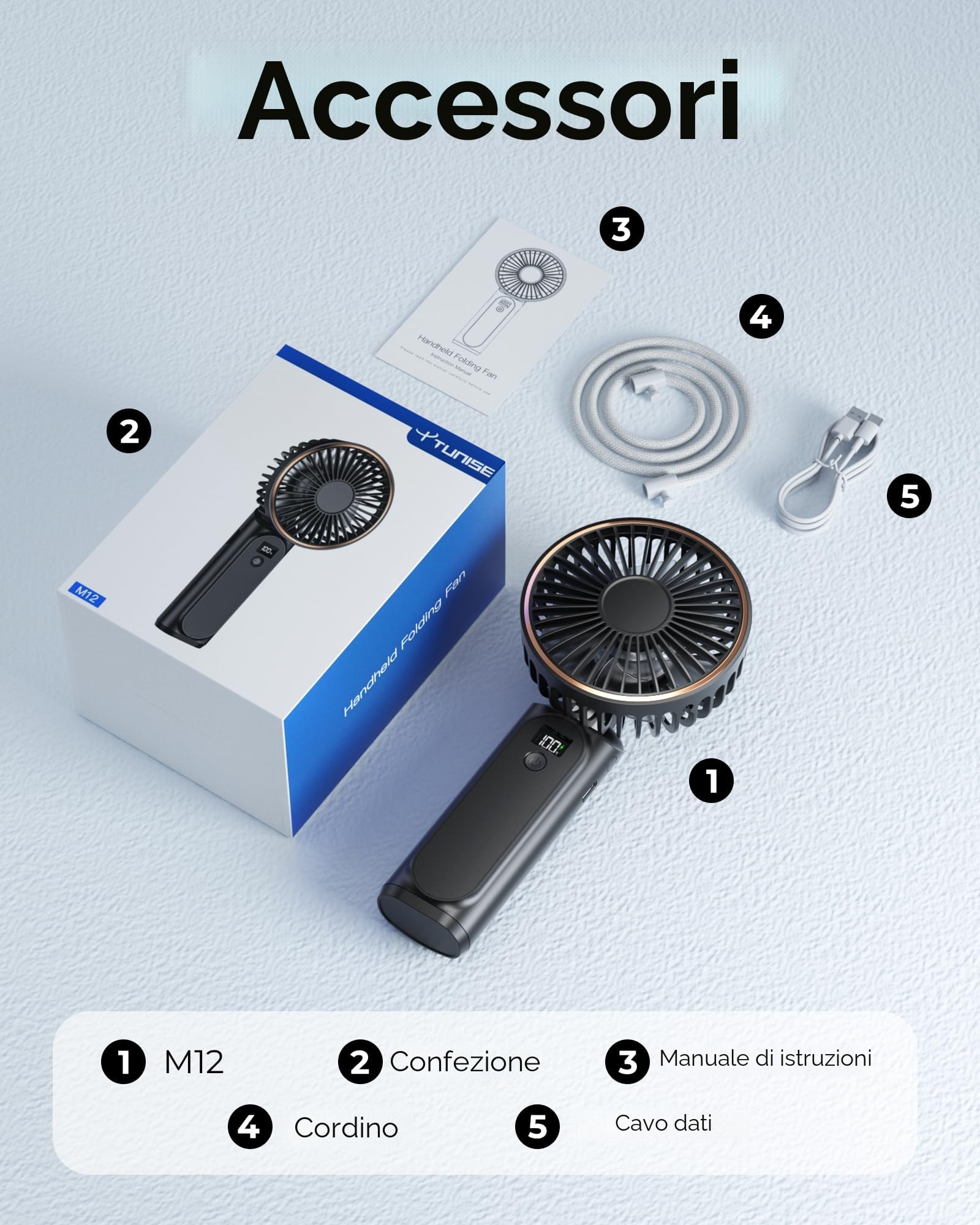 Mini Ventilatore Portatile USB Ricaricabile, 4000mAh Batteria, 6 Velocità, Ventilatore da Tavolo Pieghevole 180°, Ultra Silenzioso, Display LCD, Design Piccolo e Tascabile per Casa, Ufficio, Campeggio