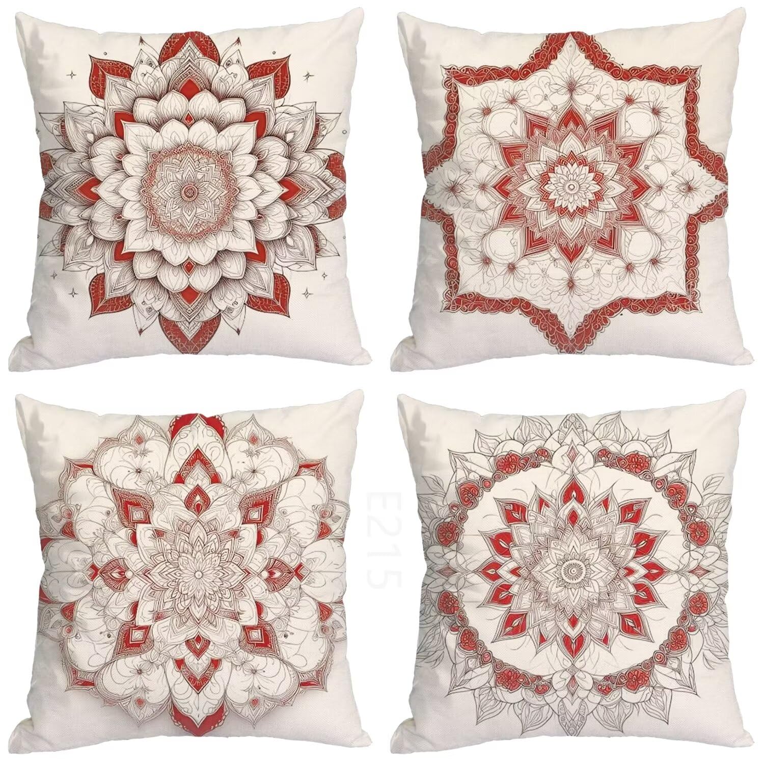 Beige Federe Cuscini Divano 50x50cm,4 Pack Mandala Estate Esterno Cuscini per Divano,Doppio Lato Quadrato Morbido Cuscini Divano,per Divano Soggiorno Sedia Autunno Dekoration Cuscino,Regali LY-215