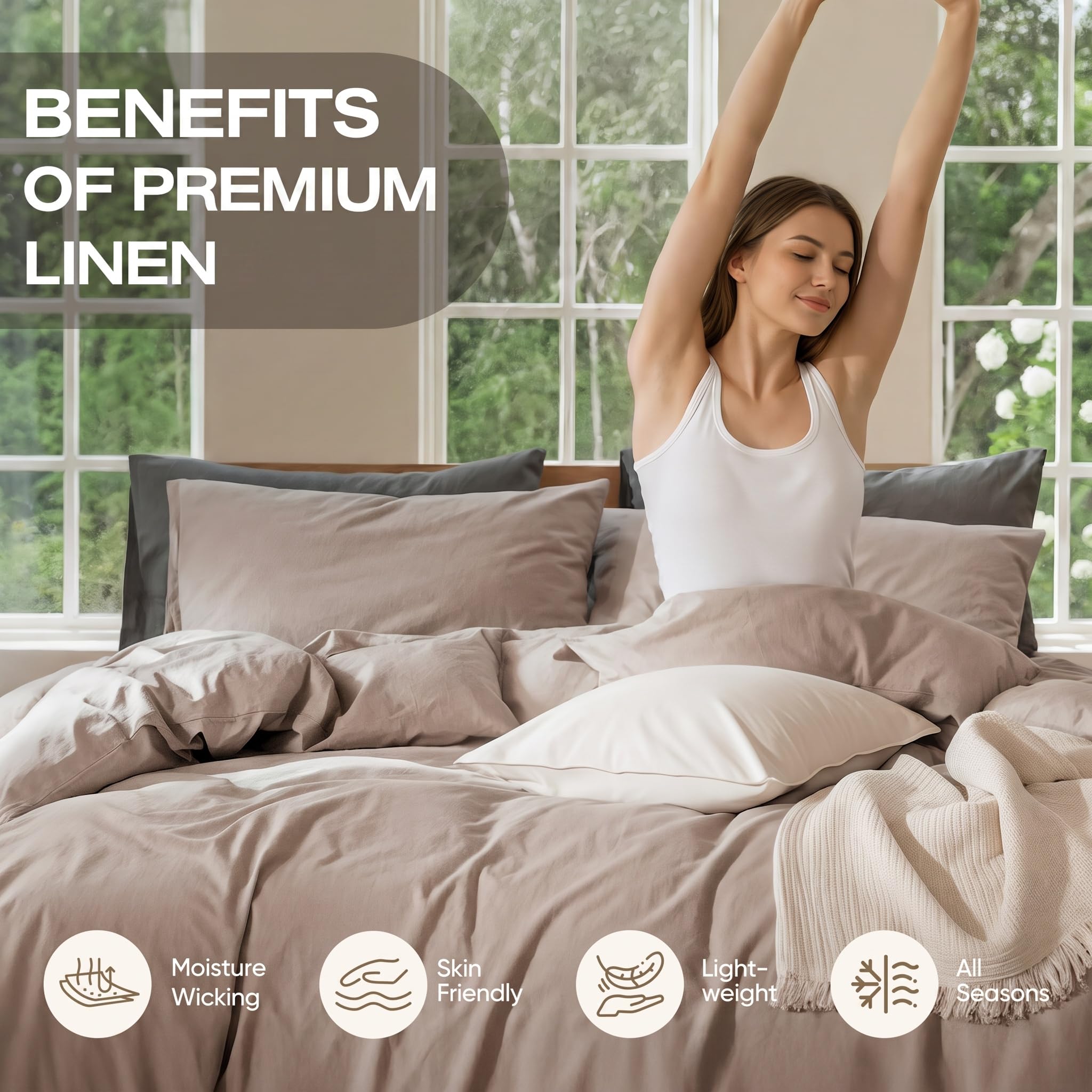 OURJOY 100% Pure Linen 4 Piece Sheet Set, Cooling and Breathable Flax Bed Sheets — product photo