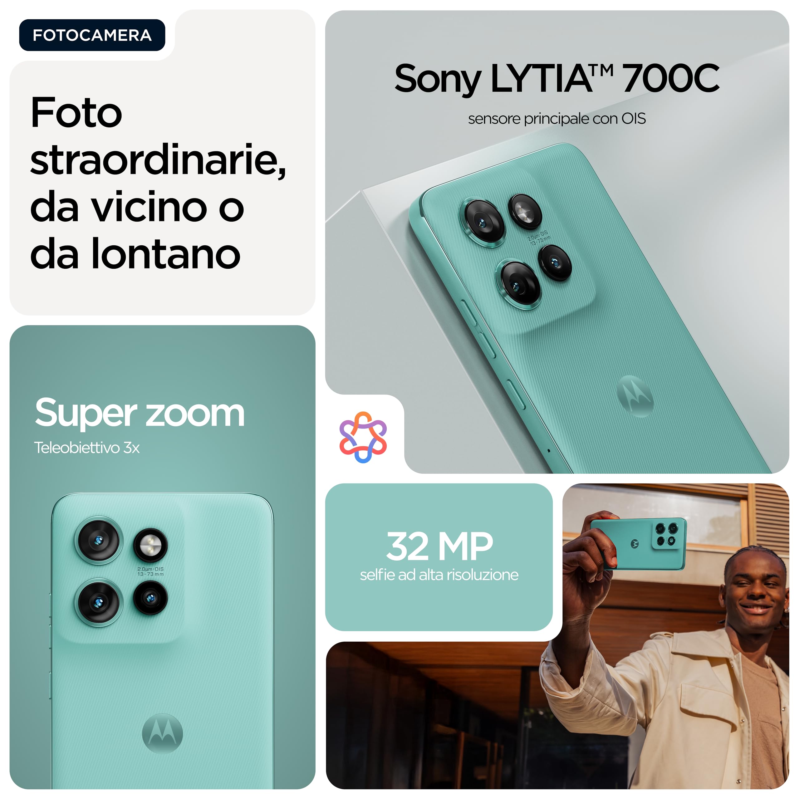 Motorola edge 60 neo con Moto AI (8/256GB, Tripla camera 50MP+13MP+10MP, selfie 32MP, Display 6.36" Super HD 120Hz, MediaTek Dimensity 7400, 5000mAh, TurboPower 68W, Android 15), PANTONE Frostbite