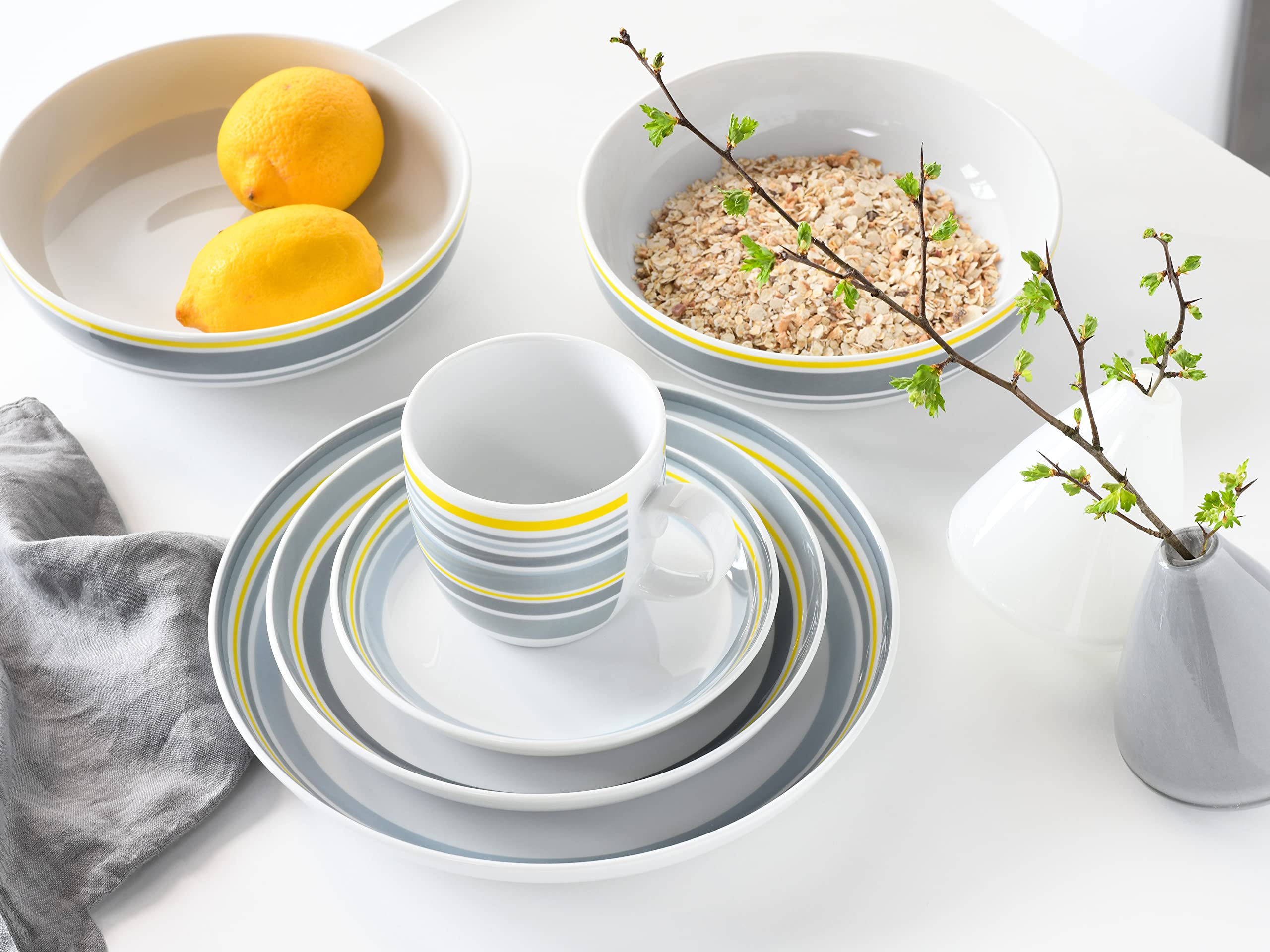CreaTable, 22902, Serie Allround - Trend Line, 10-teiliges Geschirrset für 2 Personen, Kombiservice aus Porzellan, spülmaschinen- und mikrowellengeeignet, Made in Europe