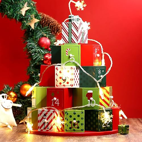 Miniatura 3 de KESOTE Calendario de Adviento de madera con 24 cajones, cuenta regresiva para el calendario de Adviento de Navidad 2023, cajas de calendario de