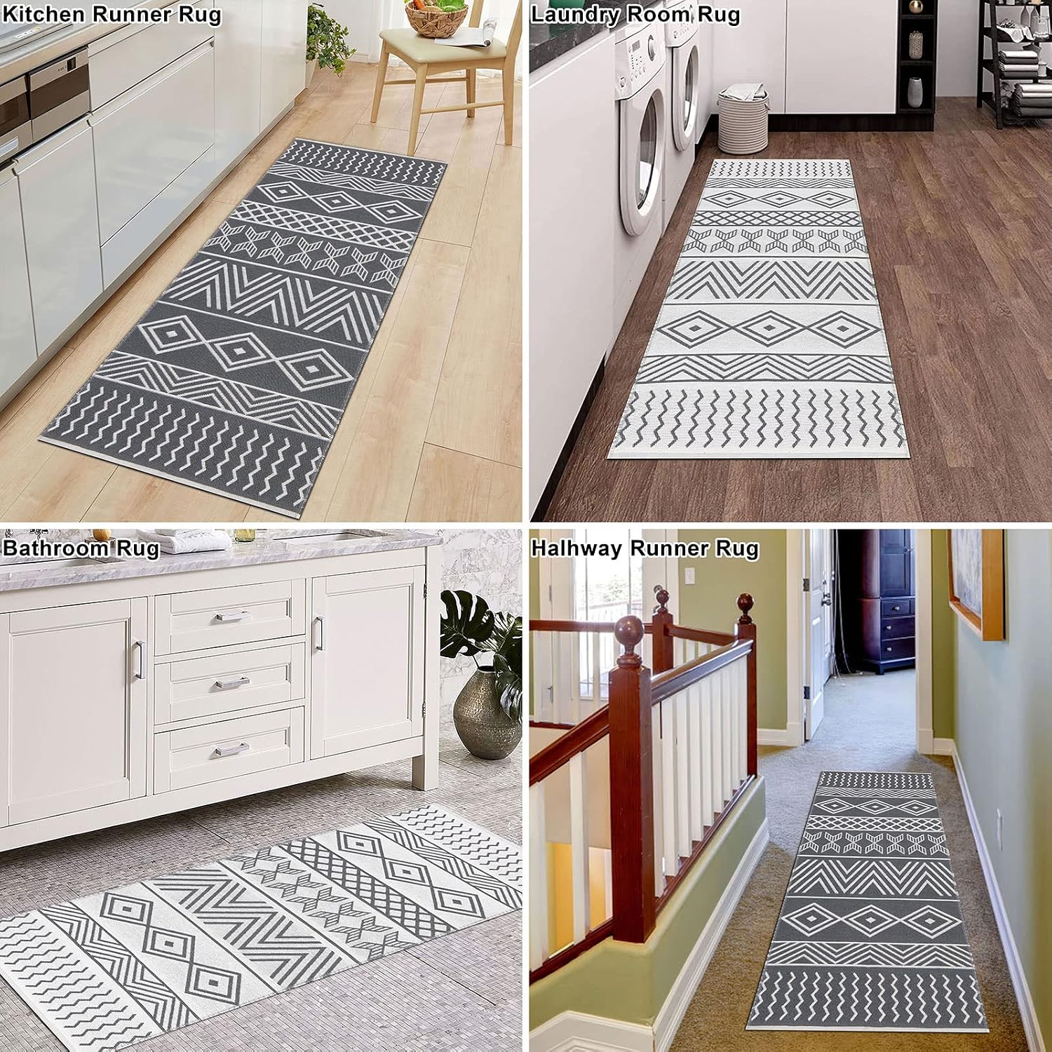 HiiARug Boho Runner Rug for Hallways 2'x4'4" Rug Runner Black & White Washable 100% Woven Cotton Rug Runner for Boho Room Bedroom Bathroom Decor