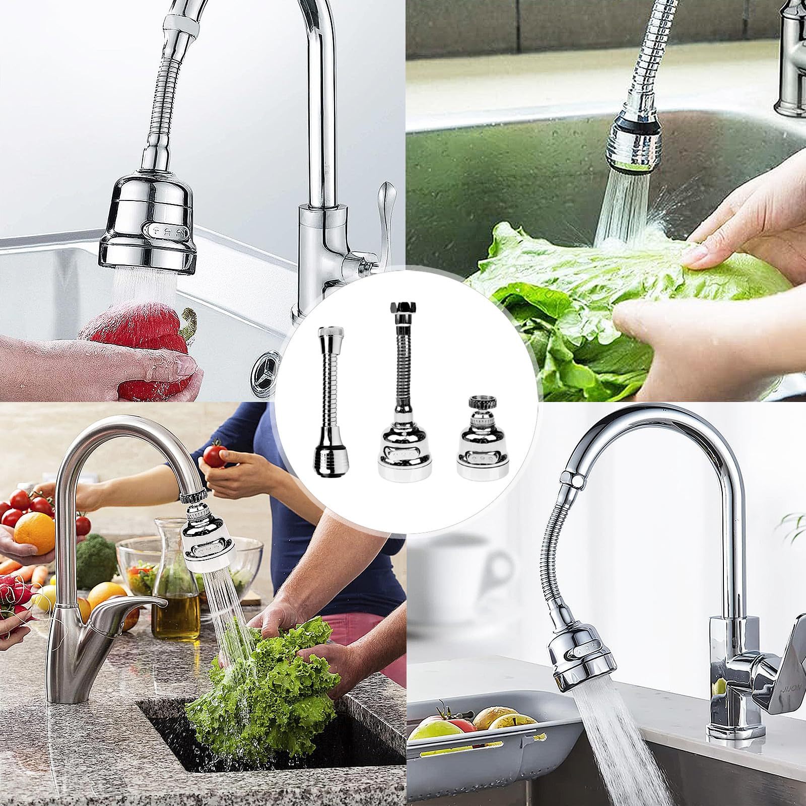 3 Piezas Aireador Giratorio de Grifo, Boquilla Grifo Universal Girar, 360 Grados Alargador Grifo Cocina, Aireador Grifo Cocina, Para Accesorios de Grifería de Cocina y Baño(Plata)