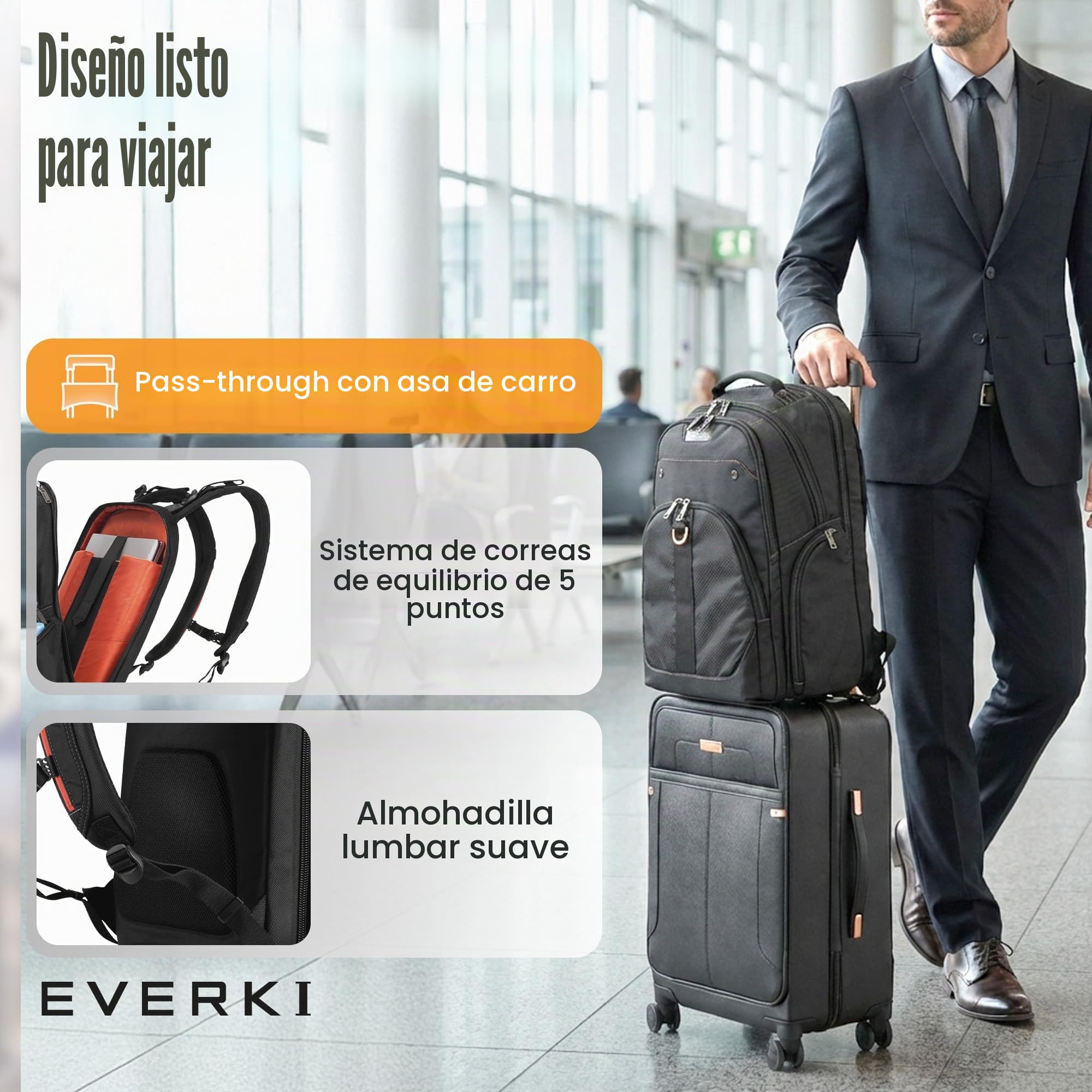 Everki Atlas 17 mochila para portátil 32 L – compartimento ajustable para 13"–17,3", mochila business y de viaje para mujer y hombre, oficina/universidad, bolsa resistente – Negro