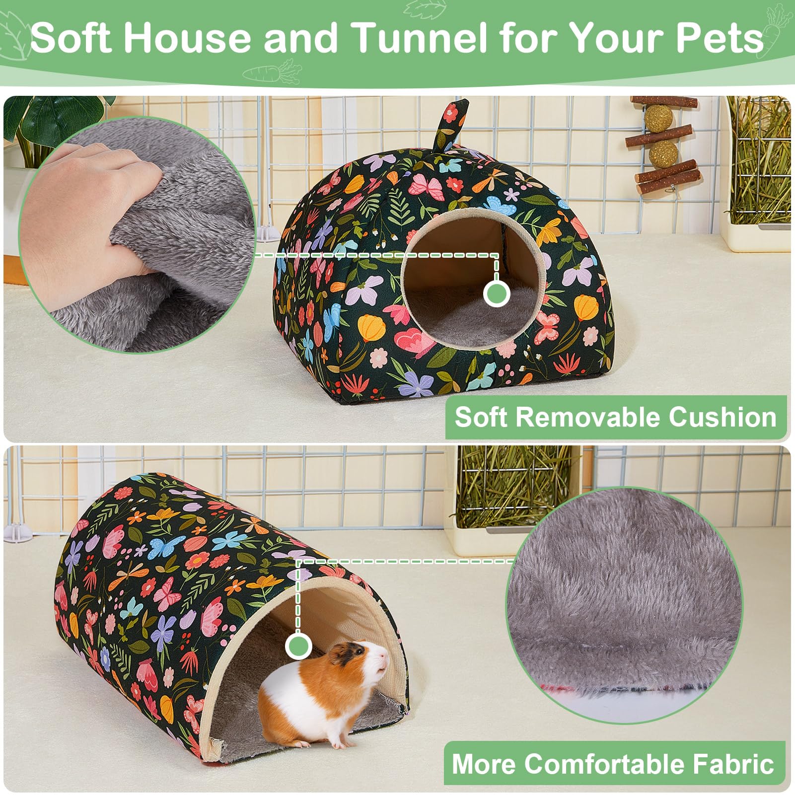 Hedgeink Guinea Pig House & Tunnel Set - Cuddly House & Toy for Rabbits Guinea Pigs, Ferrets and Other Small Animals - Image 3