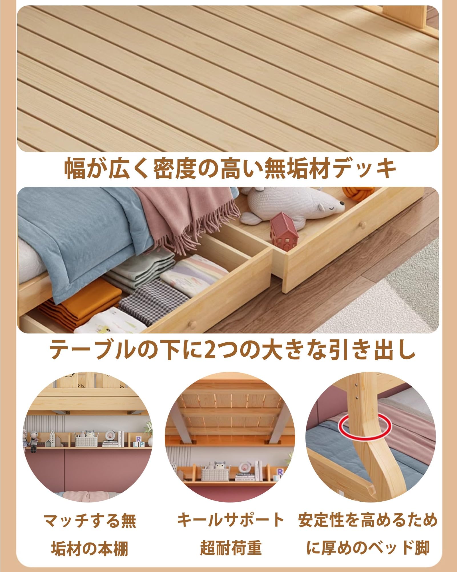 Amazon｜ロフトベッド ダブル 2段ベッド 大人用 子供 摇れ防止