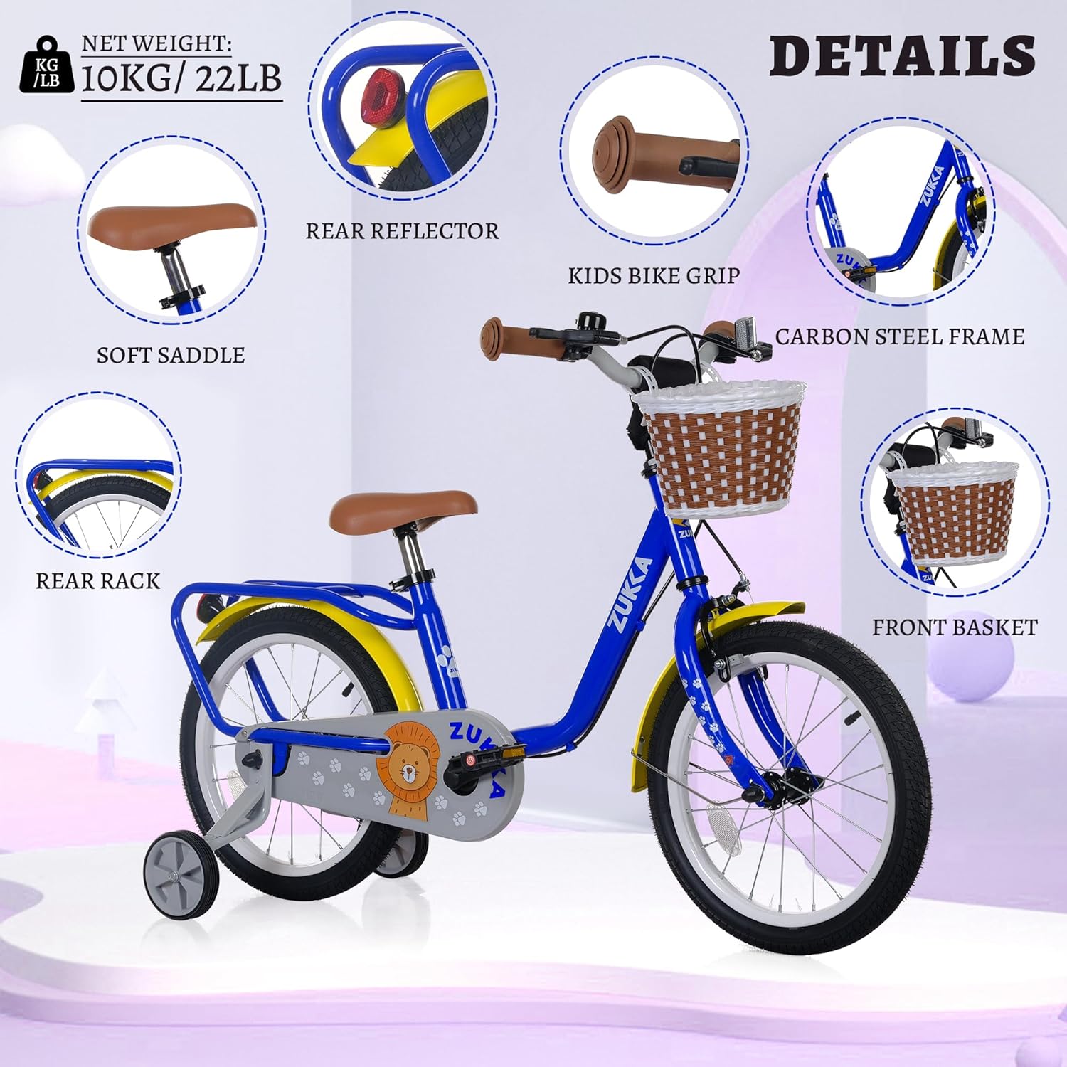 WEEROCK 16 Inch Kids Bike for 4-7 Years Old Boys Girls, Kid's Bicycle with Trainning Wheels, Front Basket, Rear Rack, 16" Child Bikes, Great Gift for Little Kids, Multiple Colors