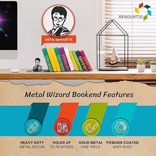 Miniatura 3 de Renovatio Sujetalibros de metal negro Linda, única, decoración geek para el hogar, la oficina y la habitación de los niños Sujetalibros