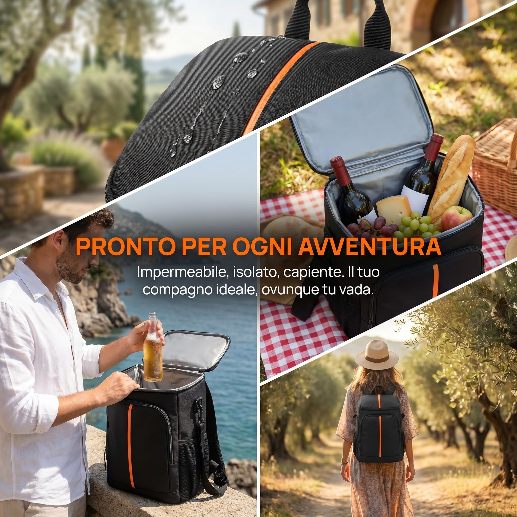 Zaino Termico a Prova di Perdite, Borsa Frigo Grande Oxford, Accessori per Picnic, Spiaggia, Campeggio, Nero