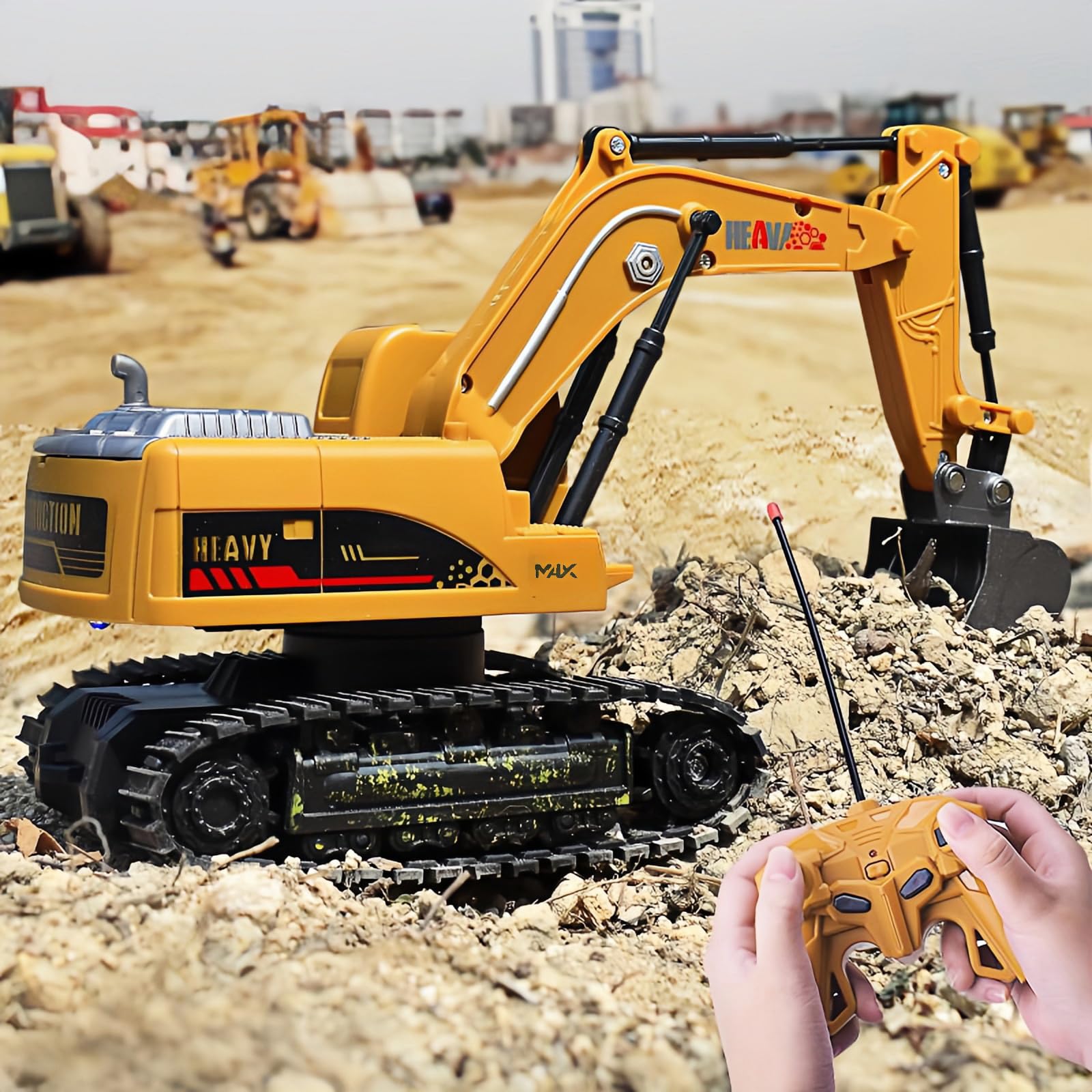 1:24 Scala 6 Canali Escavatore Telecomandato per Bambini, Escavatori Radiocomandato,Escavatore Idraulico per Ragazzi con luci,demo a un tocco, Sand Digger Regali per Bambini dai 4-7 Anni.