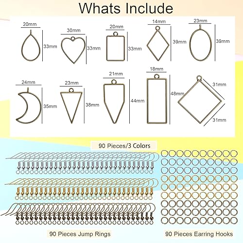 Miniatura 2 de Suwimut 270 colgantes de bisel abierto para resina, 12 estilos de colgante de marco abierto surtido geométrico hueco moldes de joyería de resina de