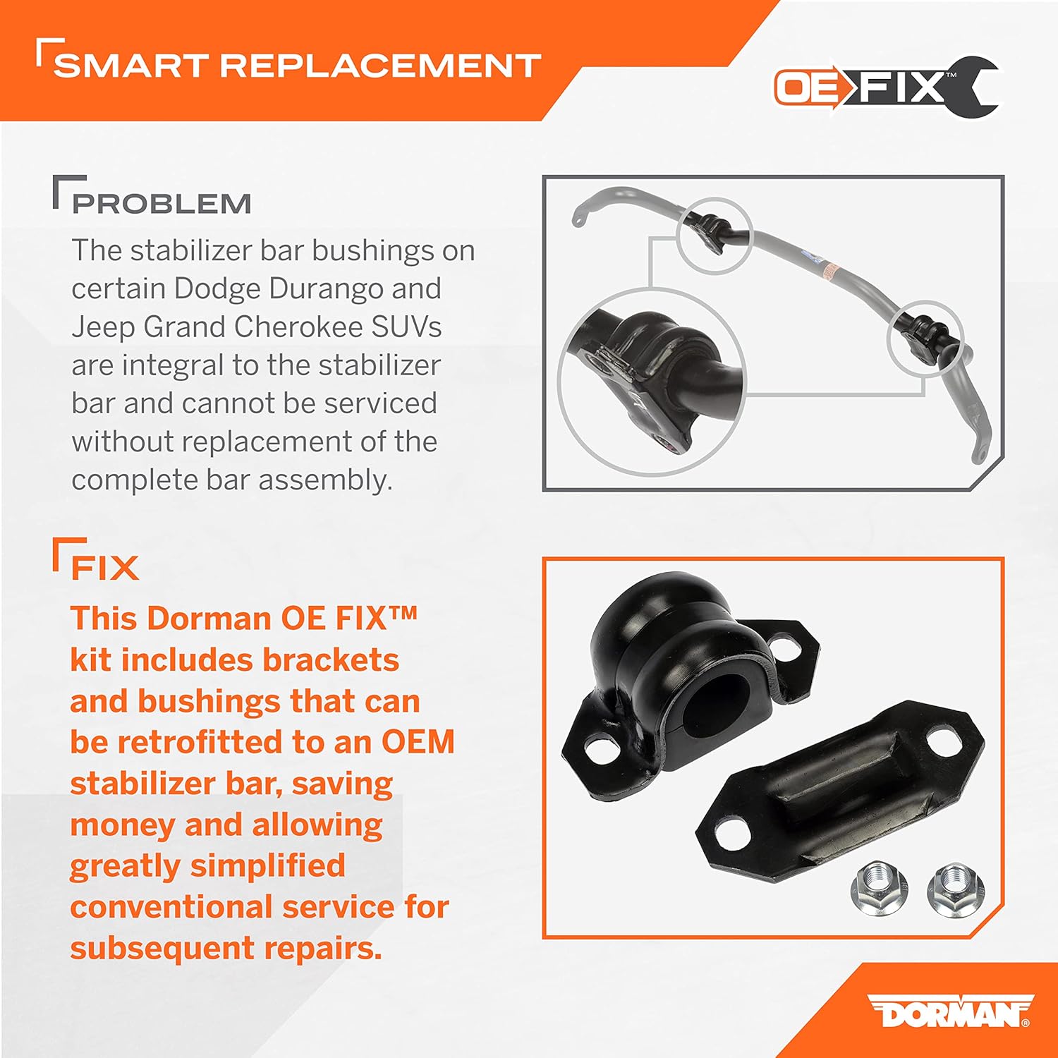 Dorman 928-581 Front Suspension Sway Bar Bracket Kit Compatible with Select Jeep Models (OE FIX)